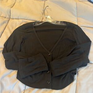 ALO Yoga Black Button Down V-Neck Top